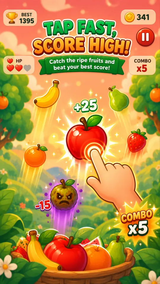 Gameplay with a rotten fruit on screen